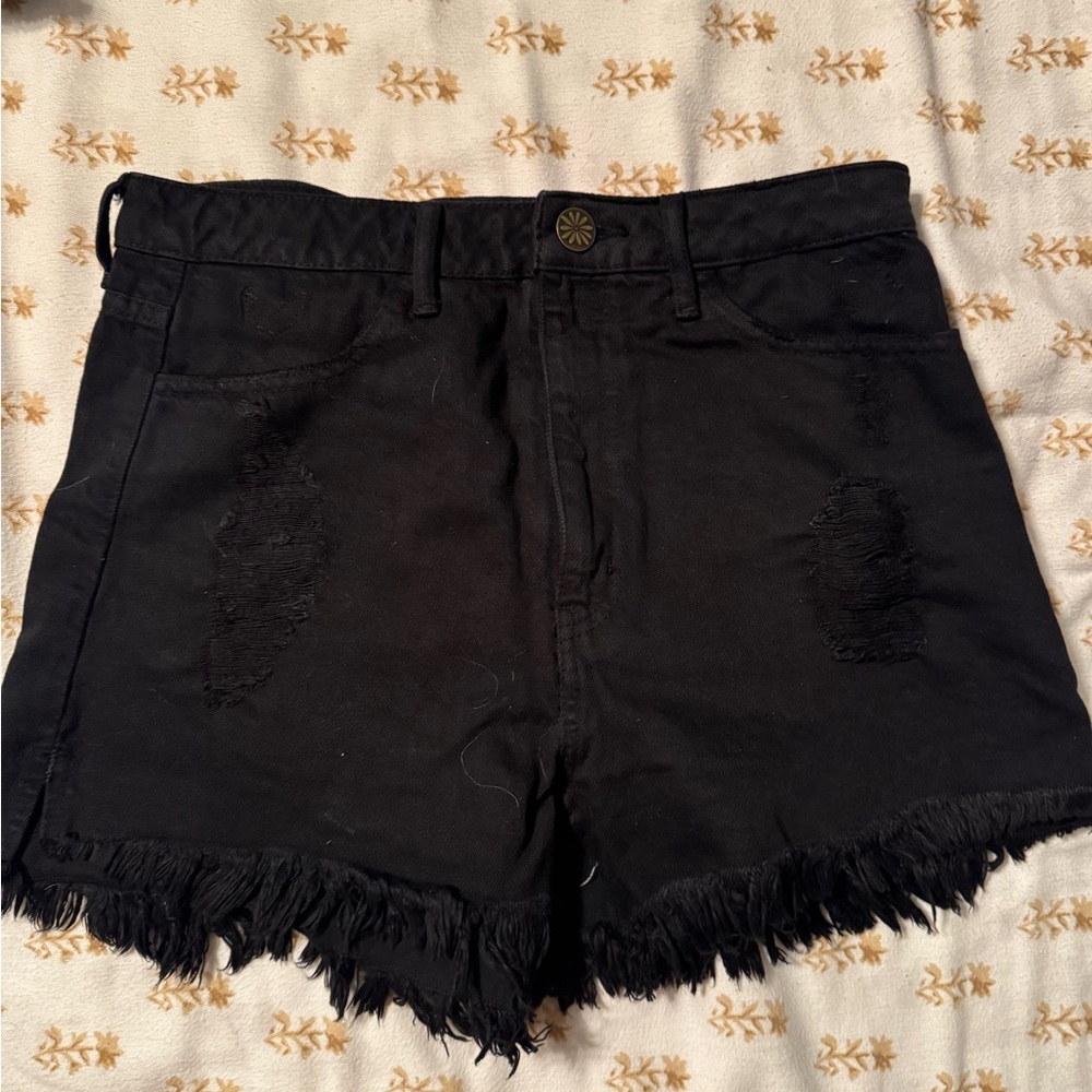 Show Me Your MuMu Black Frayed High Waist Shorts